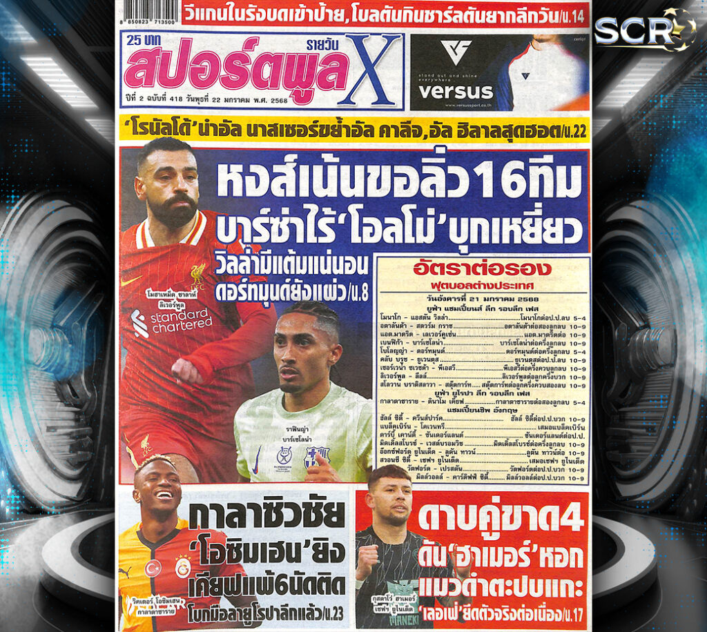 ปก หนังสือพิมพ์กีฬา สปอร์ตพูล 21-01-2024